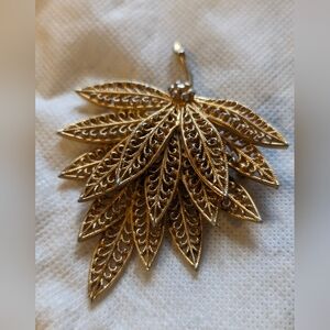 Vintage Signed PIM Goldtone PALM LEAVES Shape Pin Brooch